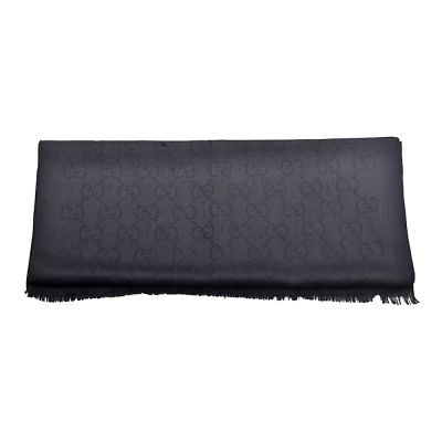 GUCCI 經典GG緹花羊毛混絲流蘇圍巾/披肩(黑-180cmX45cm)