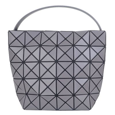 ISSEY MIYAKE 三宅一生 BAOBAO 灰色皮質三角格4x5肩背/手提小包