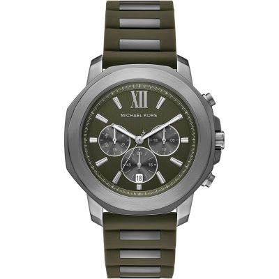 Michael Kors MK Prescott 八角三眼計時手錶 男錶 夏日煥新提案 送禮推薦-墨綠x銀/44mm MK9263