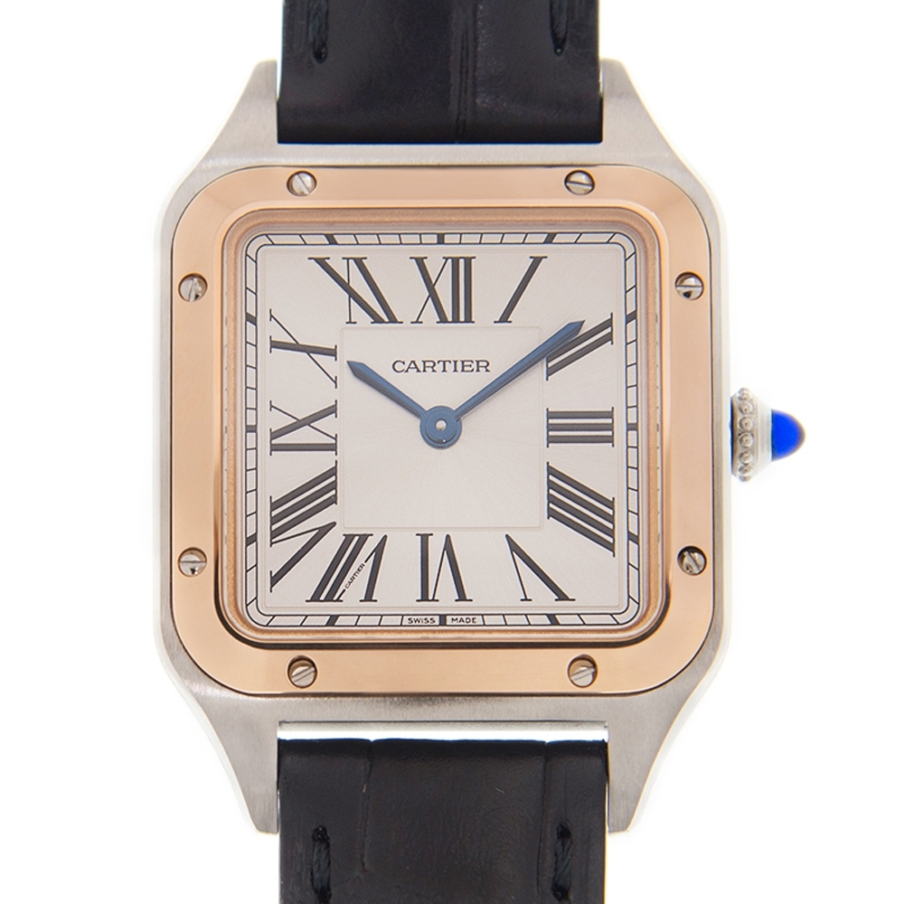CARTIER 卡地亞 SANTOS-DUMONT玫瑰金羅馬數字皮帶女款(W2SA0012)x 27.5mm