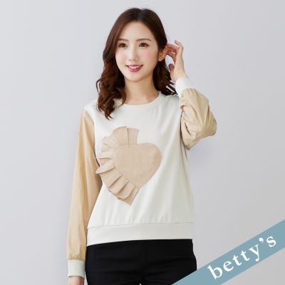 betty’s貝蒂思 壓褶愛心異材質拼接T-shirt(卡其)