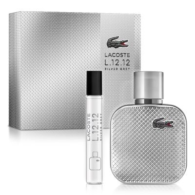 LACOSTE 經典流光銀灰男性淡香精禮盒(淡香精50ml+小香7.5ml)