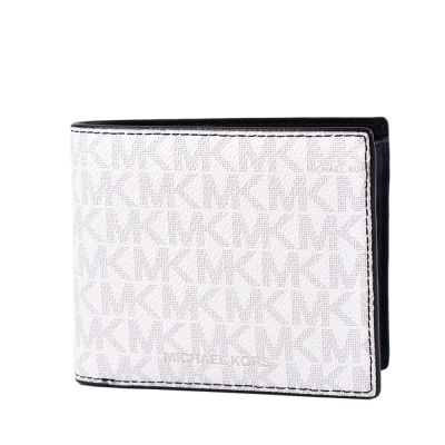 MICHAEL KORS Greyson 男款 緹花LOGO防刮零錢袋短夾-白色