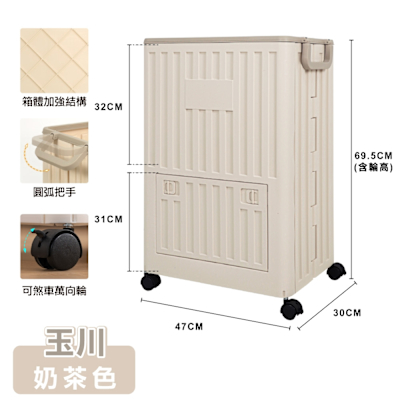 【ONE HOUSE】85L 玉川大容量側開附輪收納箱 2入 (收納櫃/置物箱/衣物收納/摺疊收納箱)