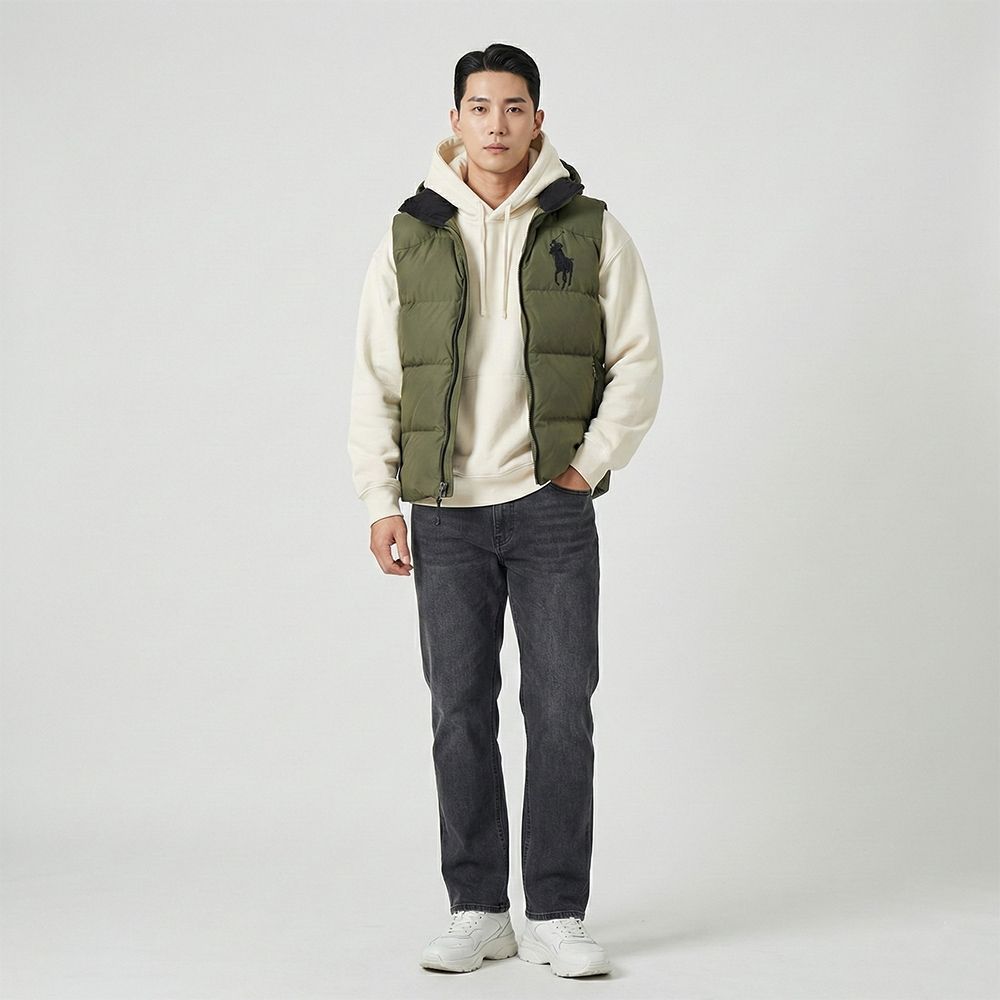 Polo Ralph Lauren RL 熱銷刺繡大馬連帽羽絨背心-墨綠色