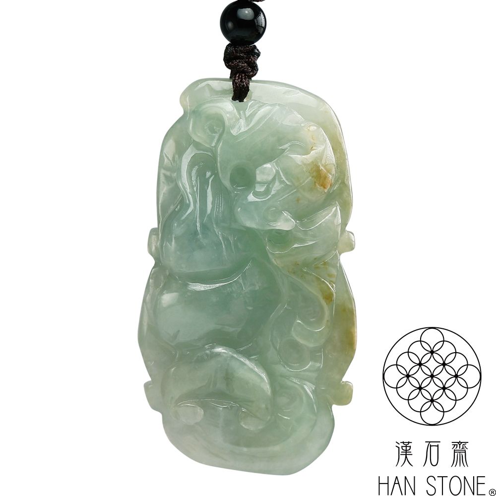 漢石齋】天然翡翠A貨如意蝙蝠玉佩吊墜冰糯種飄花帶黃翡(29*53*10mm