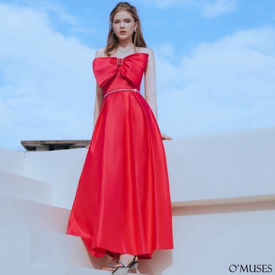 OMUSES 手工平口蝴蝶結訂製粉色長禮服