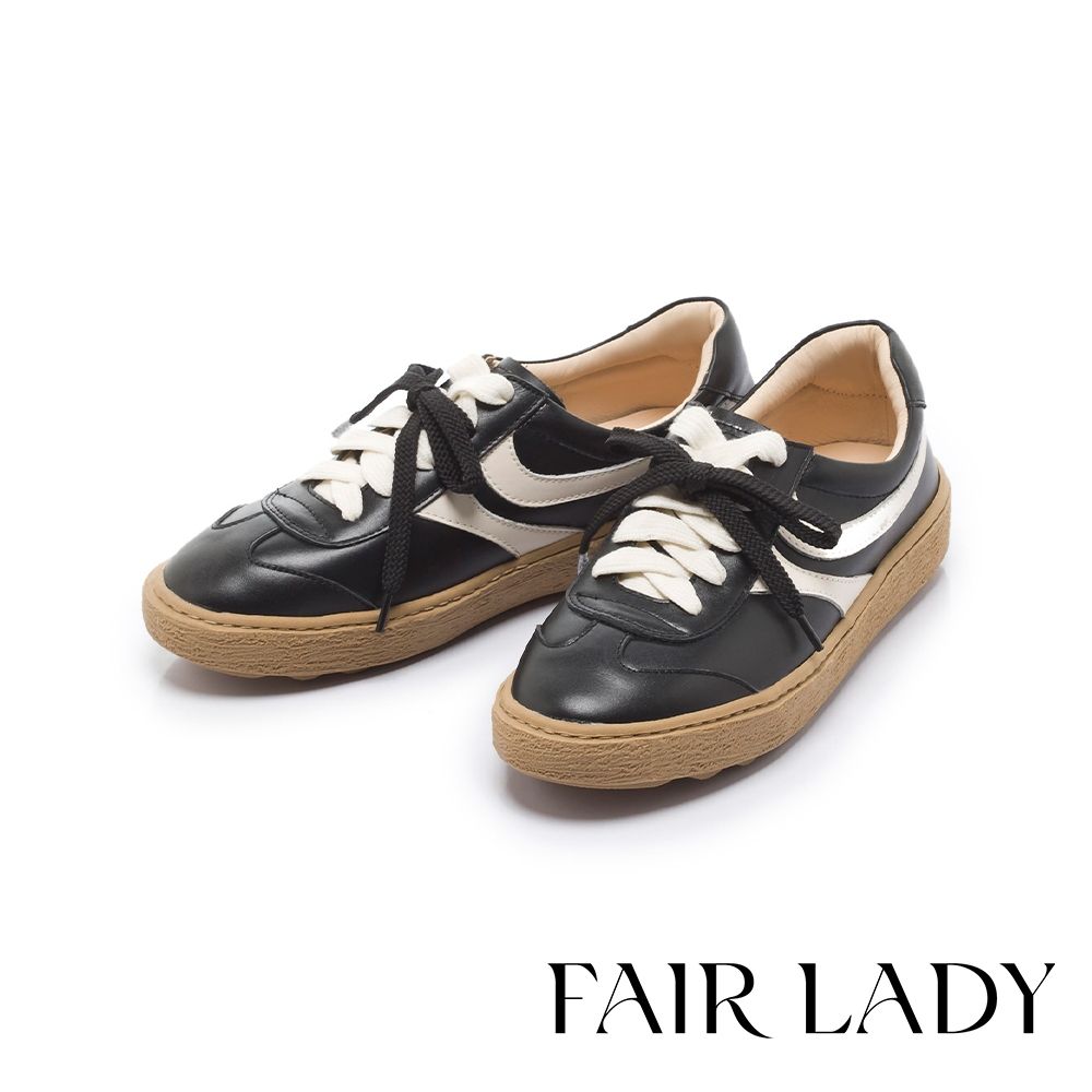 FAIR LADY 軟實力 復古撞色真皮德訓鞋 酷黑 (503104)