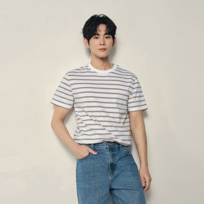 GIORDANO 韓國同款 男裝撞色條紋圓領短袖T恤【雙色任選】
