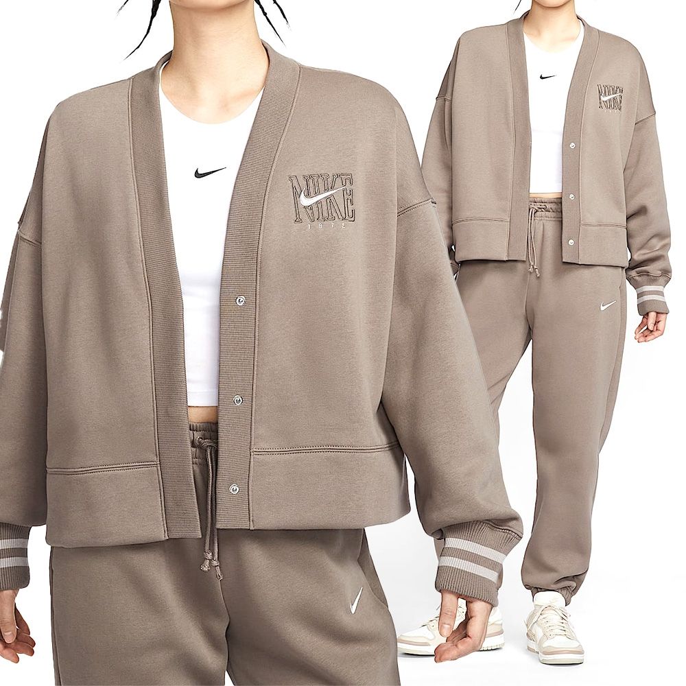 Nike As W Nsw Phnx Flc Oos Gx Crdgn 外套女款棕色寬鬆刷毛HJ0947-233