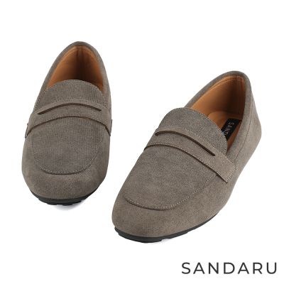 山打努SANDARU-樂福鞋 麂皮絨便仕軟墊低跟樂福鞋-灰