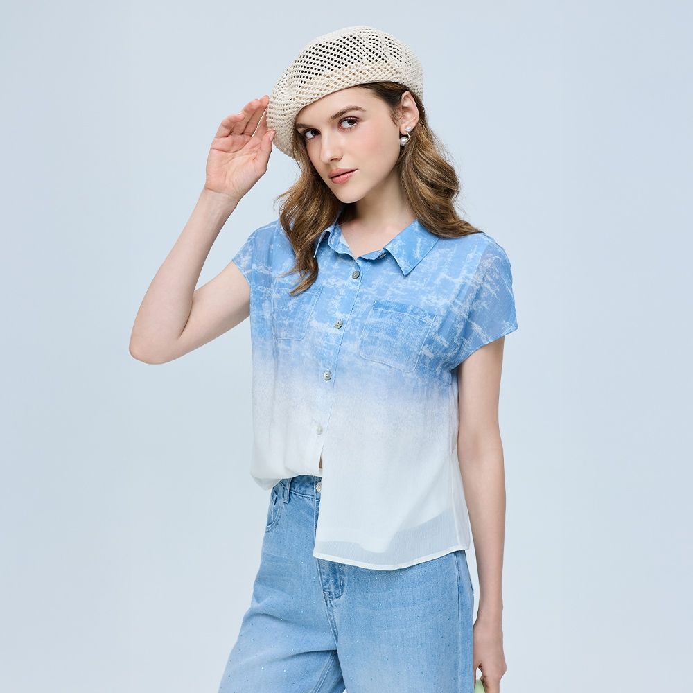 ILEY伊蕾 漸層渲染質感短袖襯衫(藍；M-XL) (藍)