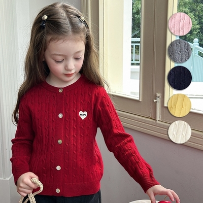 愛心刺繡針織長袖外套 針織外套 小外套 薄長袖 薄外套 開衫 過年 大紅 大童 女童 兒童 童裝 橘魔法 現貨【BB7180】