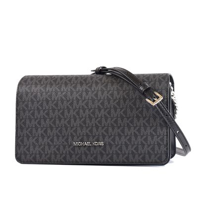 MICHAEL KORS Jet Set 緹花LOGO防刮翻蓋磁釦斜背包-黑色/中