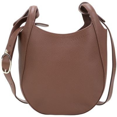 LONGCHAMP Le Foulonne S 荔紋牛皮肩斜背半月包(咖啡色)