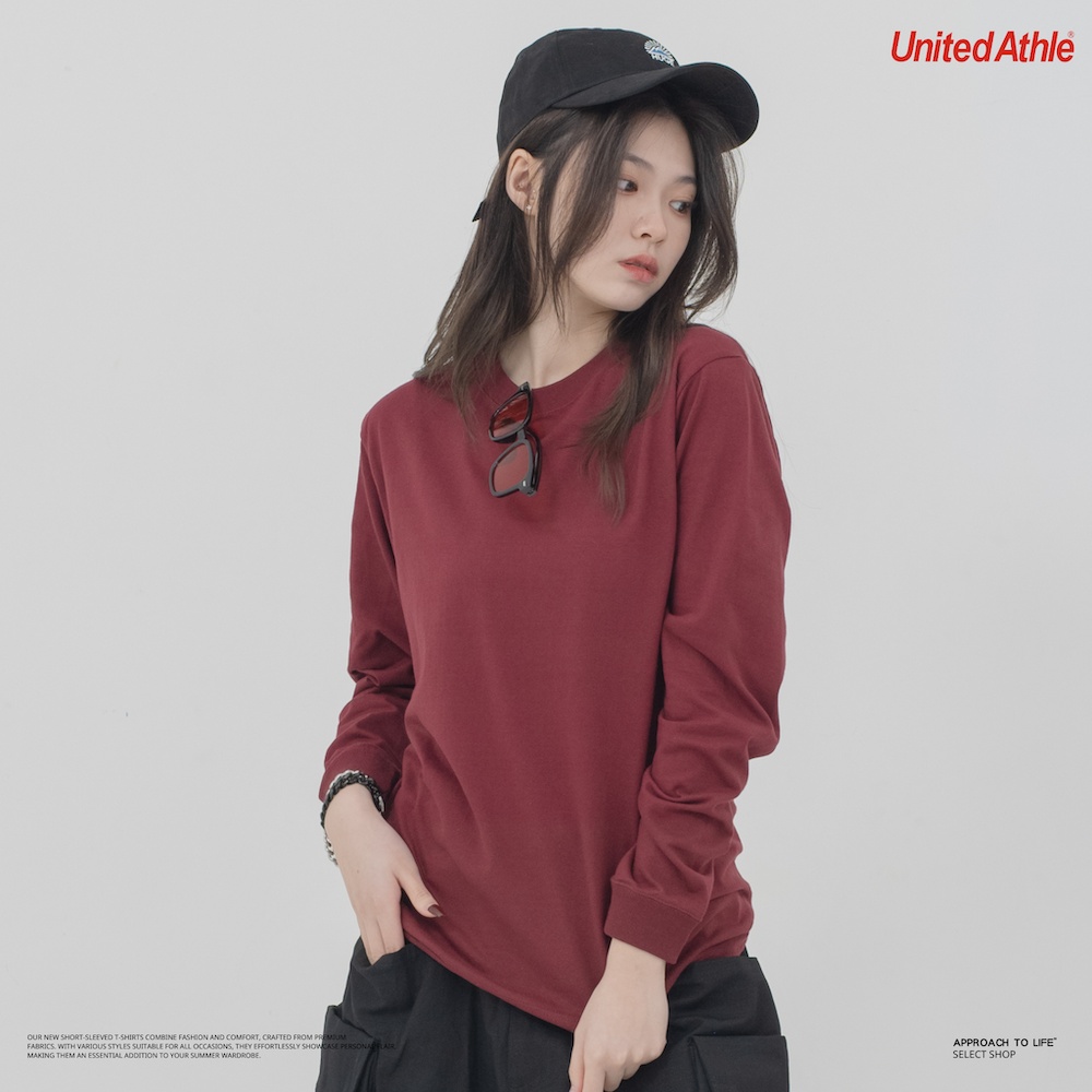 United Athle 5011-01 5.6OZ 螺紋 長袖T恤 (酒紅色)