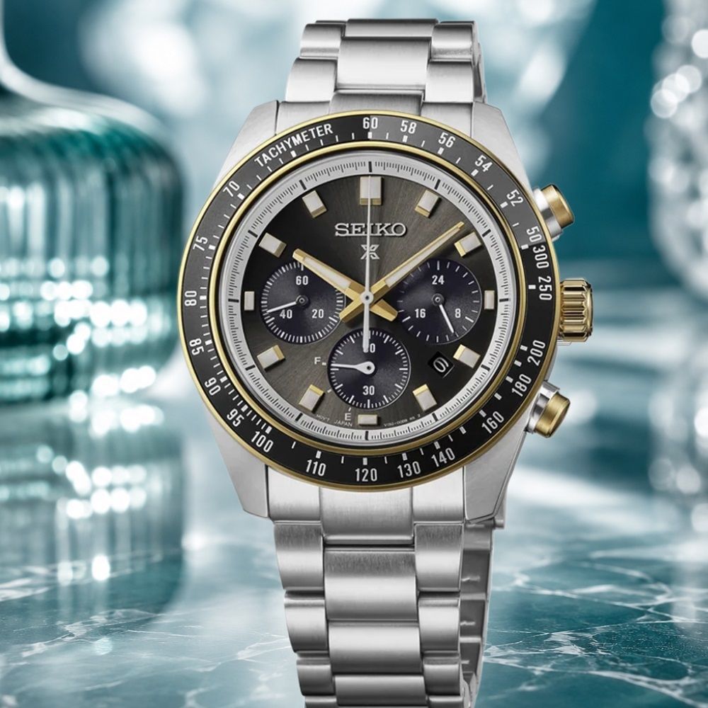 SEIKO 精工 PROSPEX系列 黑x金熊貓 太陽能計時腕錶 禮物 HBJ002P1/V192-00B0D