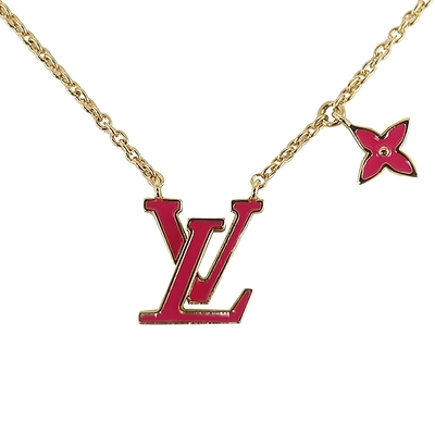 LouisVuitton路易威登 Louis Vuitton路易威登 LV飾品 M01094 Iconic Louis Vuitton LV路易威登 LOGO 紅色琺瑯金色項鍊