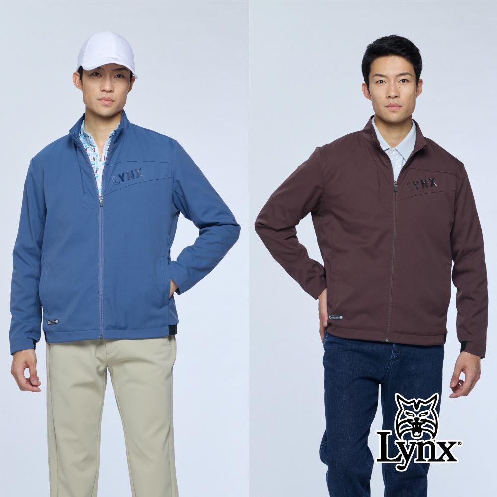 【Lynx Golf】男款Sorona彈性紗刷毛裡立領拉鍊長袖外套/高爾夫球(二色) (灰藍色)