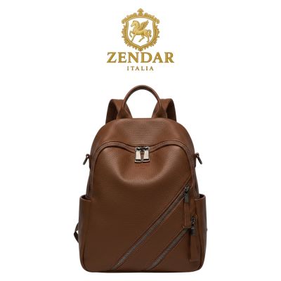 【ZENDAR】台灣總代理 限量1折 頂級超柔軟小牛皮後背包 蕾娜系列 全新專櫃展示品(咖啡色)