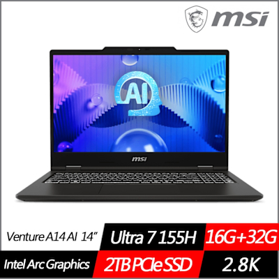 MSI微星 Venture 14 AI A1MG-004TW 14吋商務筆電 Ultra 7 155H/16G+32G/2TB PCIe SSD/Win11/特仕版)