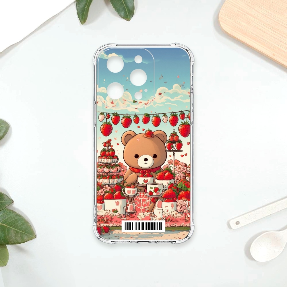 TRON IPhone 15 PRO 可愛草莓熊系列 四角防摔載具殼 軟殼 手機殼