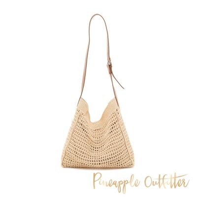 Pineapple Outfitter-微風漫步草編鏤空肩背包-杏色