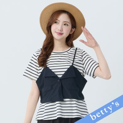 betty’s貝蒂思　假兩件馬甲條紋上衣(深藍色)