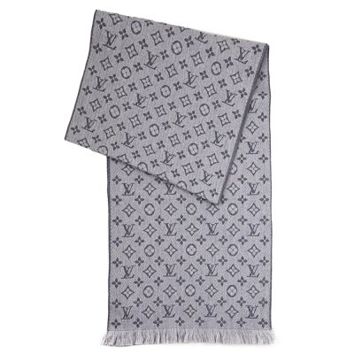 LOUIS VUITTON路易威登 LV M70932 Monogram Classic 羊毛流蘇經典花紋長圍巾/披肩(淺灰)