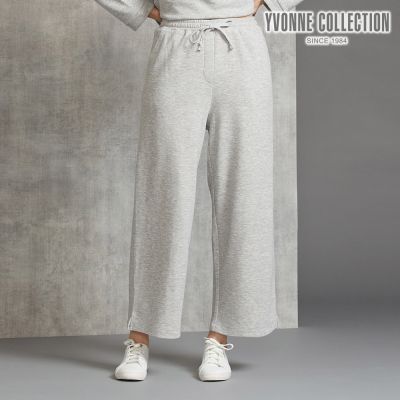 YVONNE 以旺傢飾 刷毛花紗長褲-銀白灰