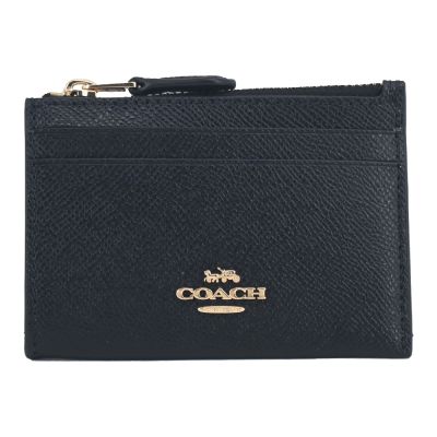 COACH 立體馬車素面防刮卡片零錢夾(黑)