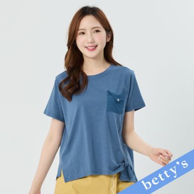 betty’s貝蒂思　圓領下襬打蝴蝶結短袖上衣(藍色)