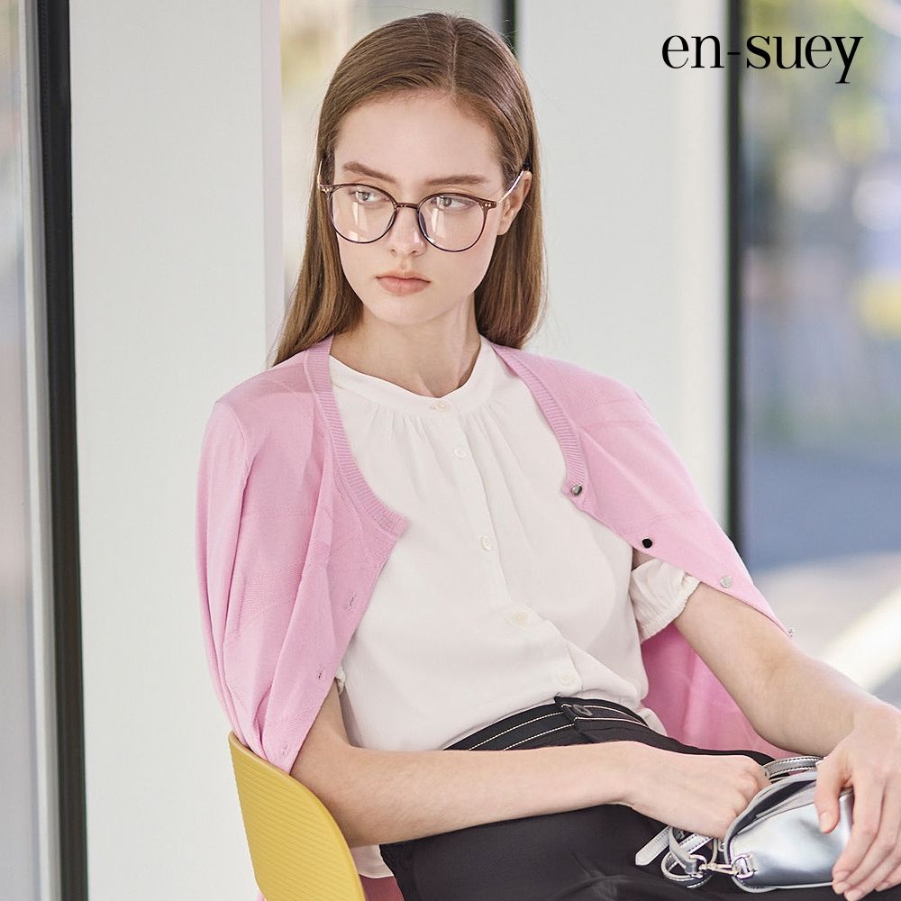 【en-suey 銀穗】EU壓褶拋袖開襟上衣 (白色)