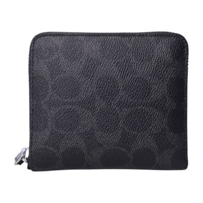 COACH 大C LOGO全開拉鍊零錢短夾(黑灰)