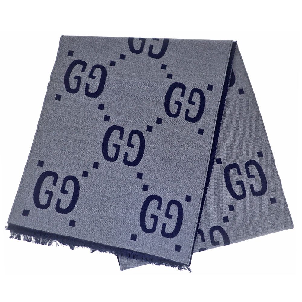 GUCCI 灰色/藍色 G LOGO雙色羊毛圍巾
