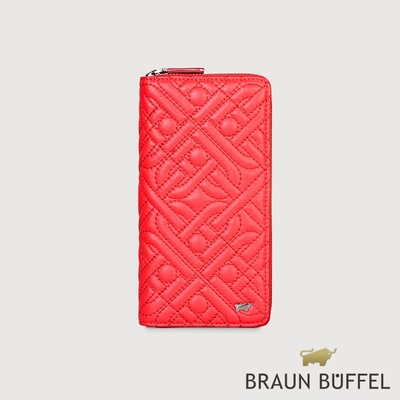 【BRAUN BUFFEL 德國小金牛】台灣總代理 洛克 13卡全開拉鍊長夾-光輝紅/BF527-601-RR