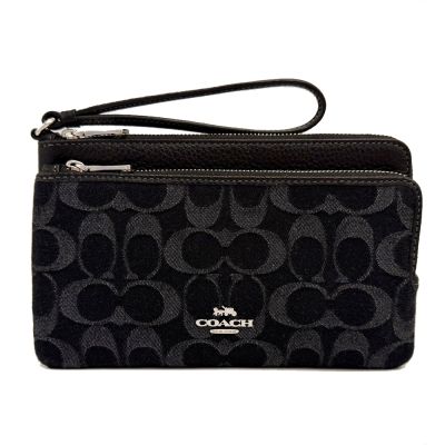 COACH 新款C LOGO雙層大手拿包/零錢包(大款-牛仔黑)