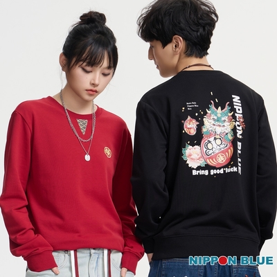 日本藍 BLUE WAY –男女款 棒系列小年獸達摩長TEE(黑)