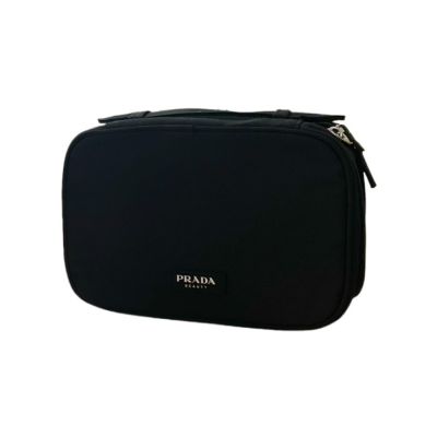PRADA霧黑雙層拉鏈洗漱包