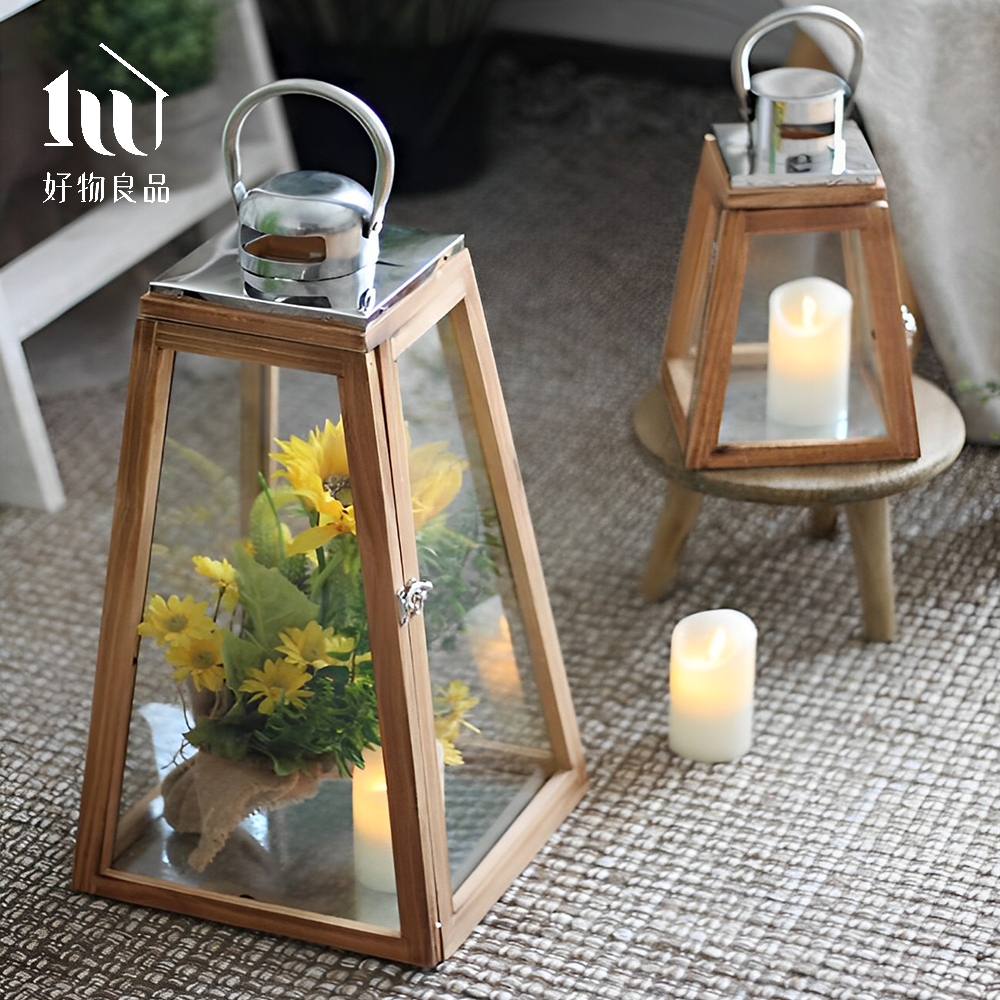 好物良品】中款_燭台花藝原木玻璃裝飾造景(附LED蠟燭) 原木燈座園藝