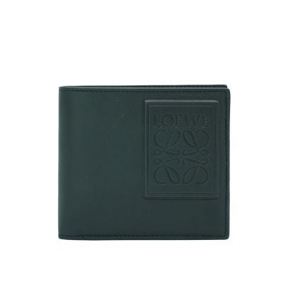 Loewe 羅威 滑面皮革品牌浮雕logo八卡對開短夾(黑)