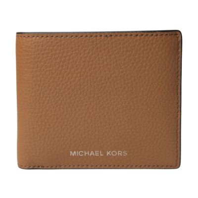 MICHAEL KORS 金字LOGO荔枝皮革對開多卡短夾(駝色)