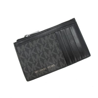 Michael Kors COOPER PVC、皮革卡式拉鍊零錢包(黑灰)