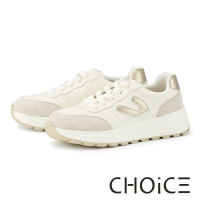CHOiCE 復古雙皮質拼接厚底綁帶休閒鞋 金色