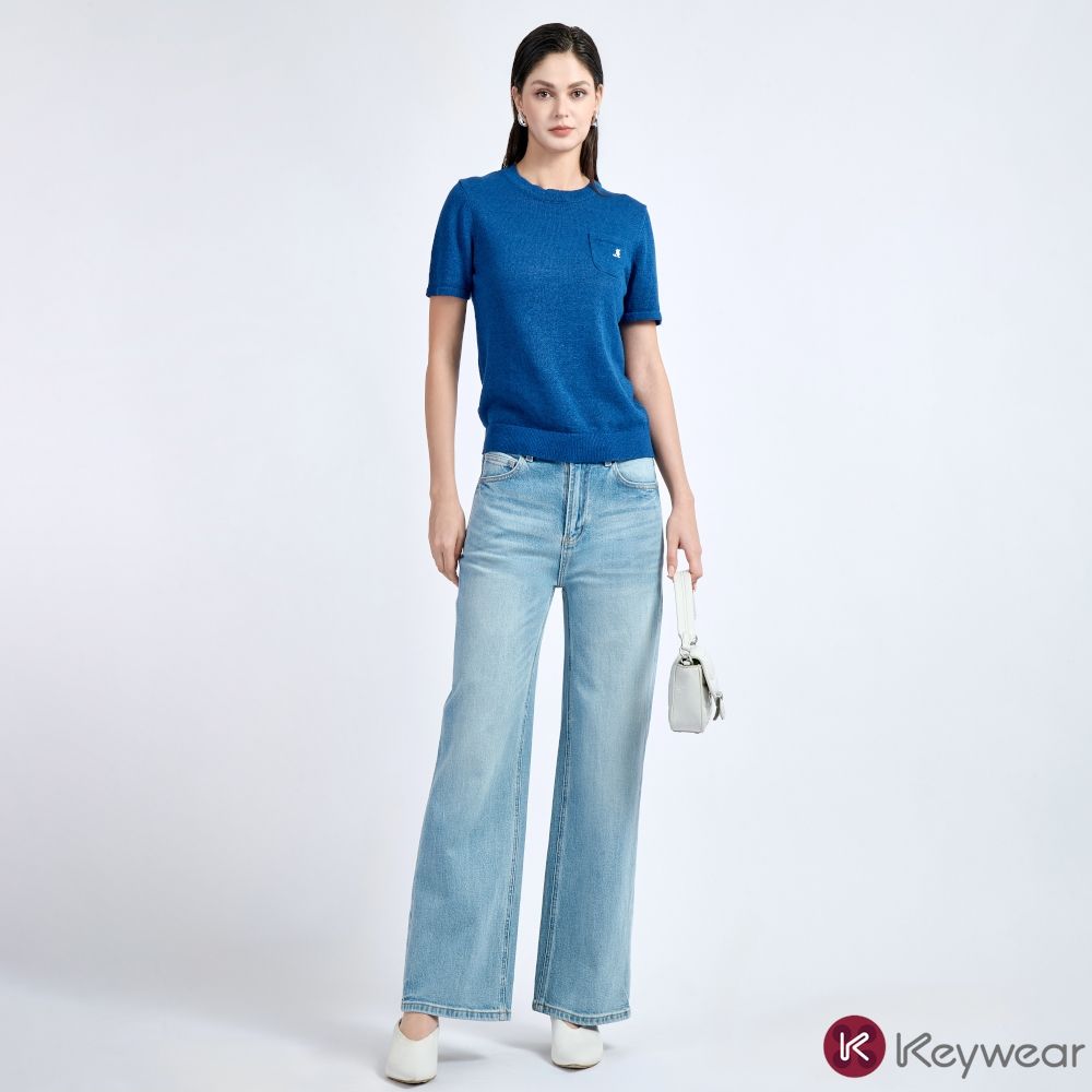KeyWear奇威名品      清淺藍調寬直牛仔褲-藍色