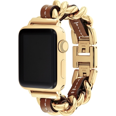 COACH Apple Watch 錶帶 38/41mm 適用 鍊帶結合皮錶帶 寵愛媽媽 送禮推薦-金x咖(不含手錶)