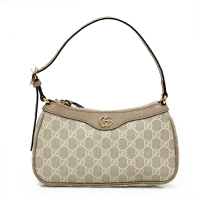 【GUCCI 古馳】735145 新款Ophidia經典GG Supreme帆布輕巧手提/肩背腋下包(燕麥色)