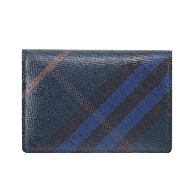 BURBERRY經典格紋對開卡片夾 (午夜藍)