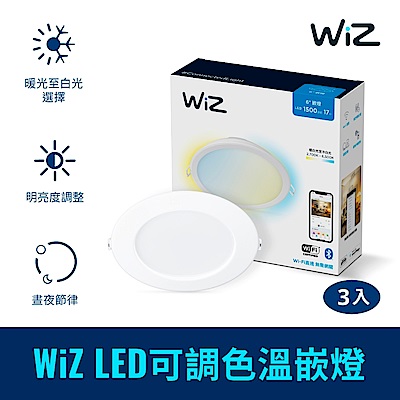 PHILIPS飛利浦 WiZ LED 15 cm 可調色溫嵌燈 3入(PW003)