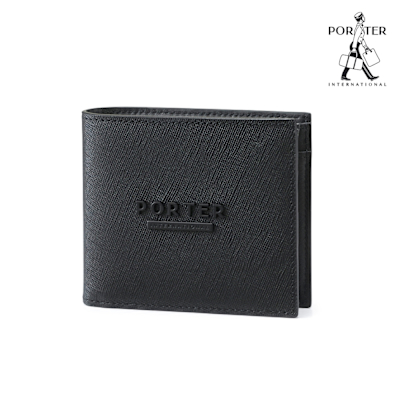 PORTER INTERNATIONAL - 細膩韌性DEFINE真皮雙折零錢短夾 - 黑